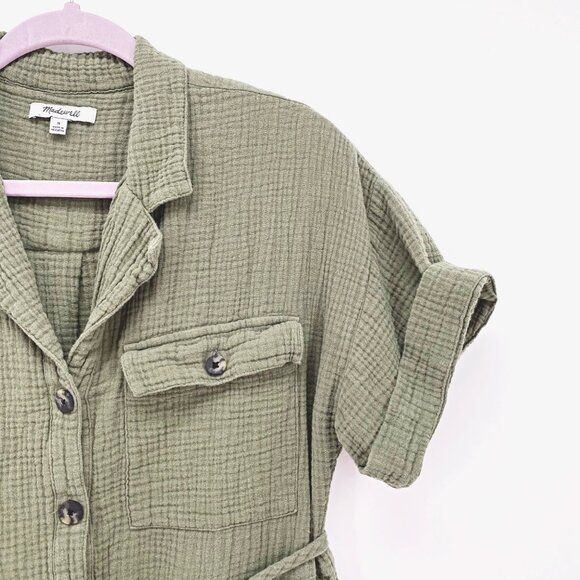 Madewell Lightspun Belted Safari Romper - Olive - Picture 2 of 10